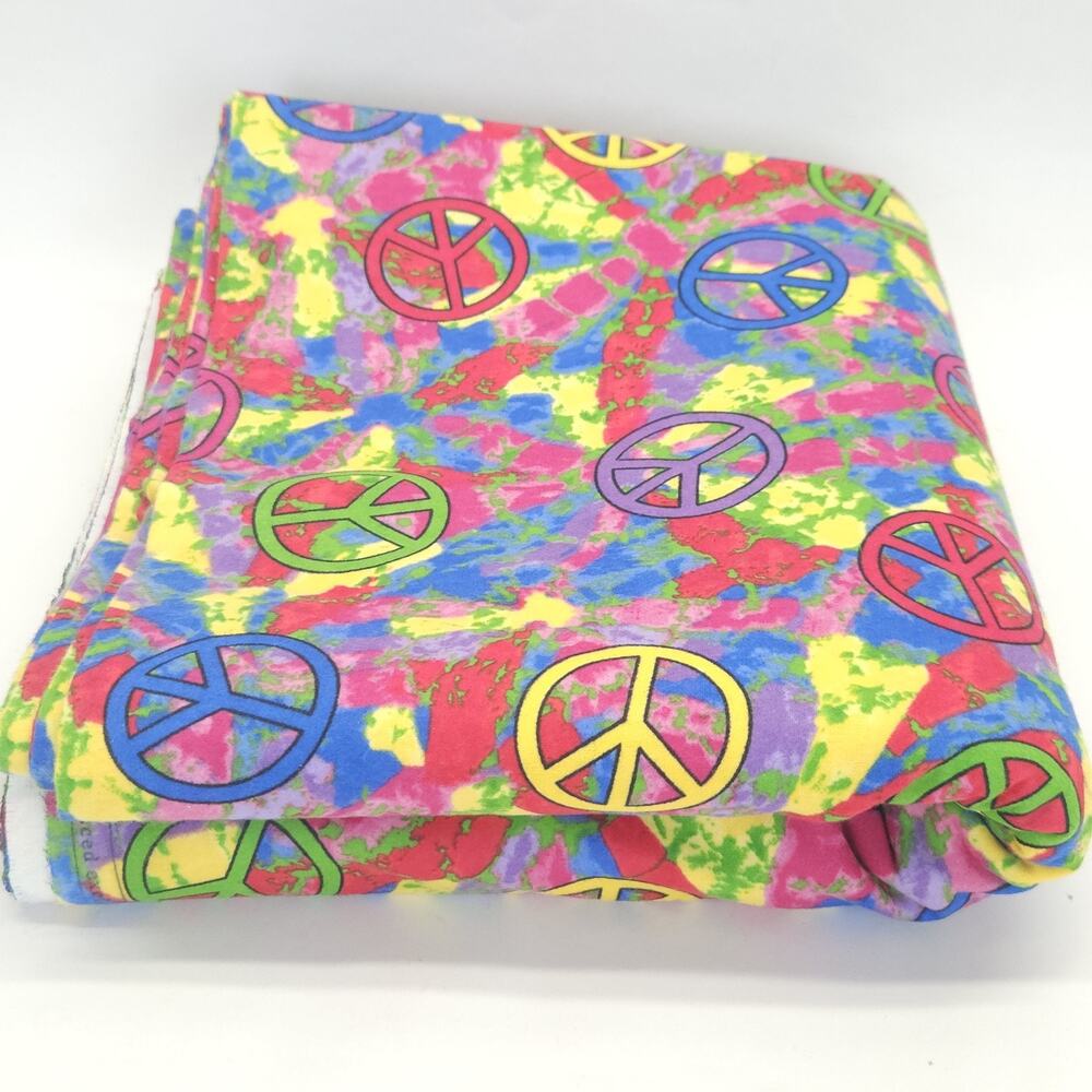 OOP Flannel Cotton Peace Quilting Apparel Sewing Novelty Hippie Retro 5.39yds - Picture 3 of 5